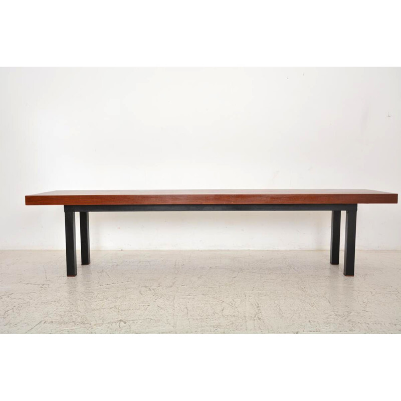 Vintage mahogany and black metal console, 1960