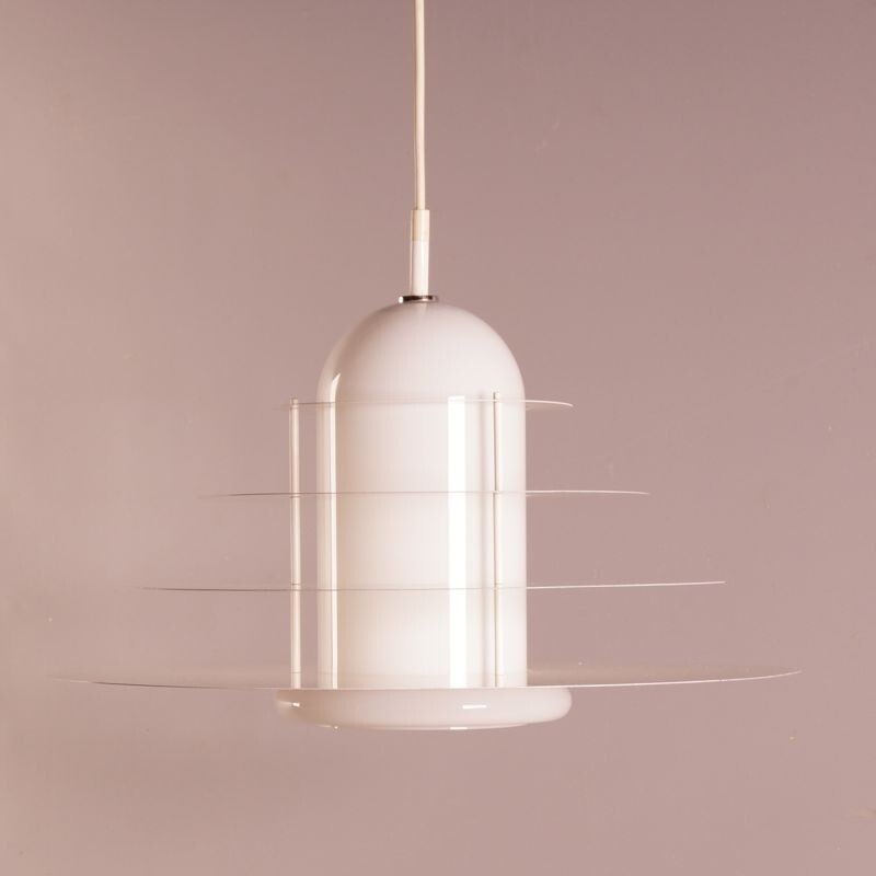 White Raak "B-1017" hanging lamp in aluminum and glass, André ROTTE - 1980s