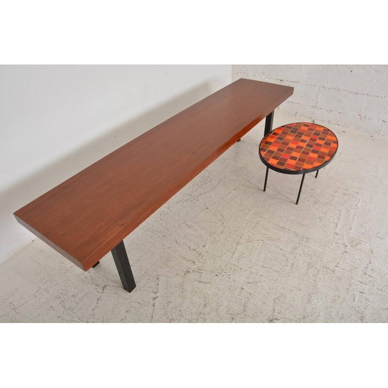 Vintage mahogany and black metal console, 1960