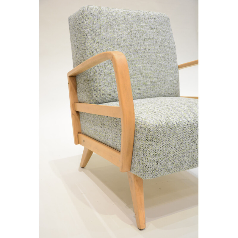 Fauteuil allemande vintage en chêne et tissu Baltique - 1970