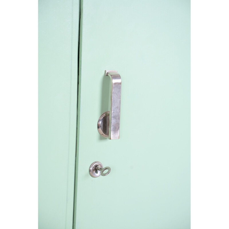 Vintage turquoise Bauhaus three door cabinet by Vichr, Czech 1930