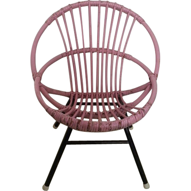 Petite chaise Rohé Noordwolde en rotin et fer - 1960