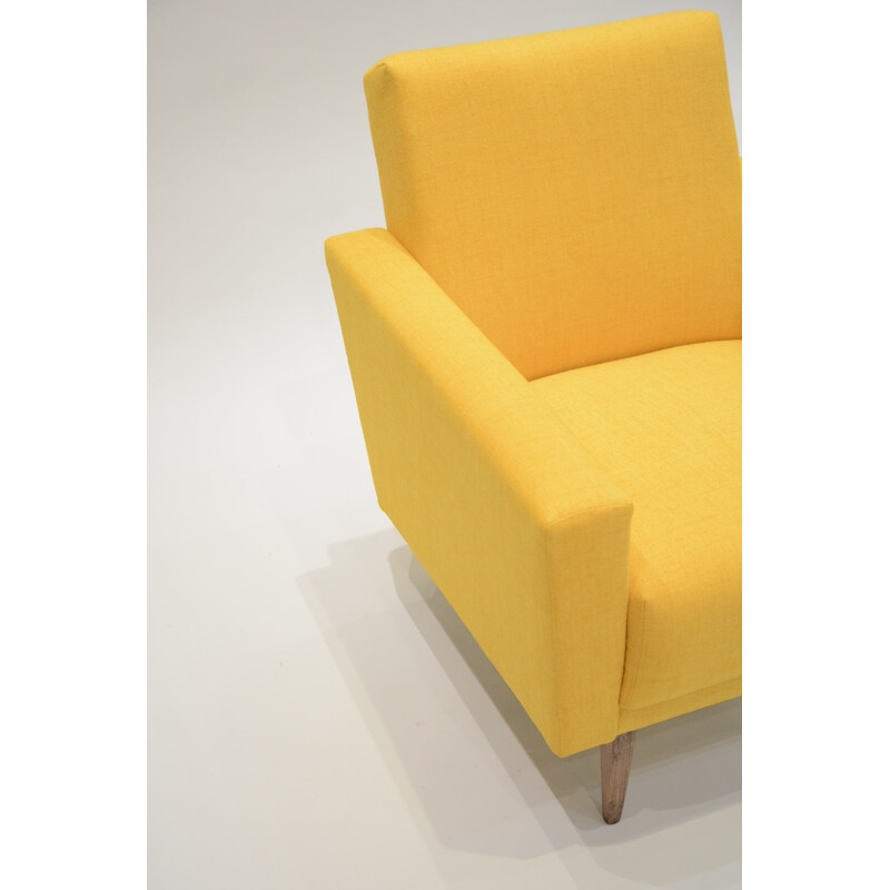 Fauteuil "Cube" soviétique en chêne et tissu jaune - 1960