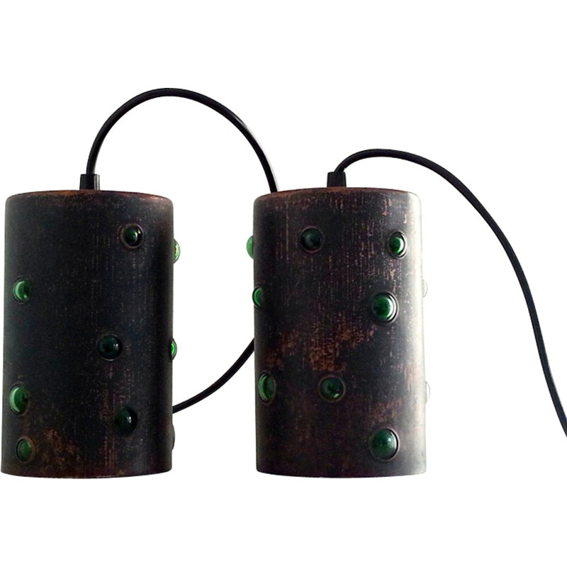 Pair of Raak hanging lamps in copper and glass, Nanny Still MCKINNEY - 1960s