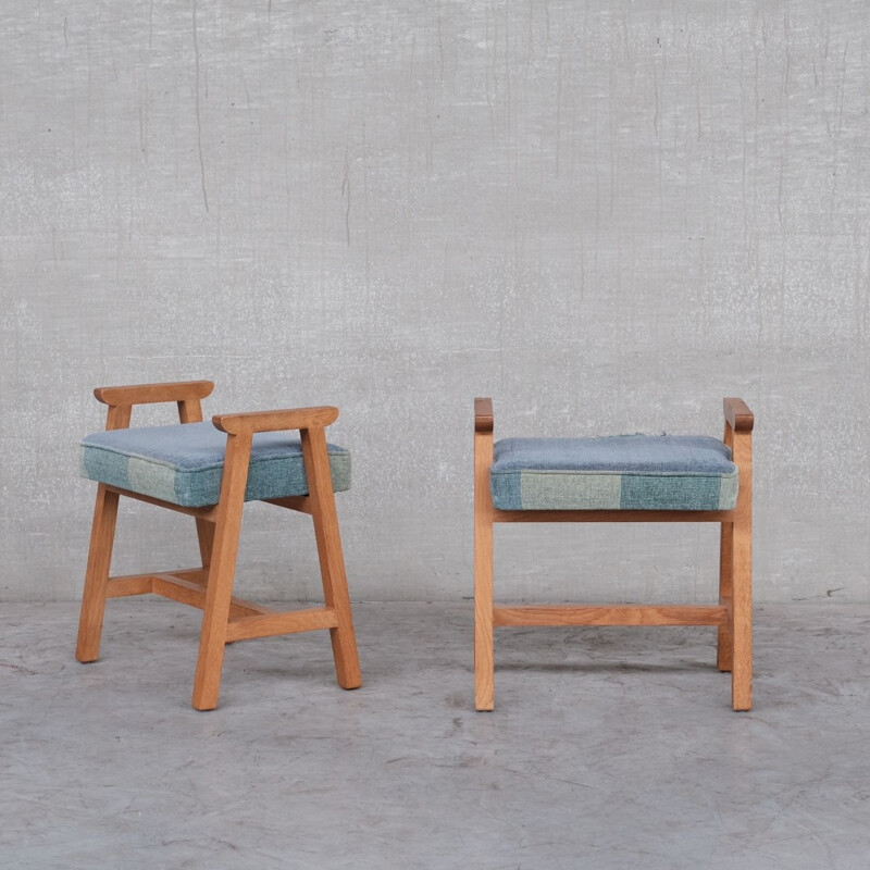 Pair of oakwood mid-century stools by Guillerme et Chambron, France 1960s