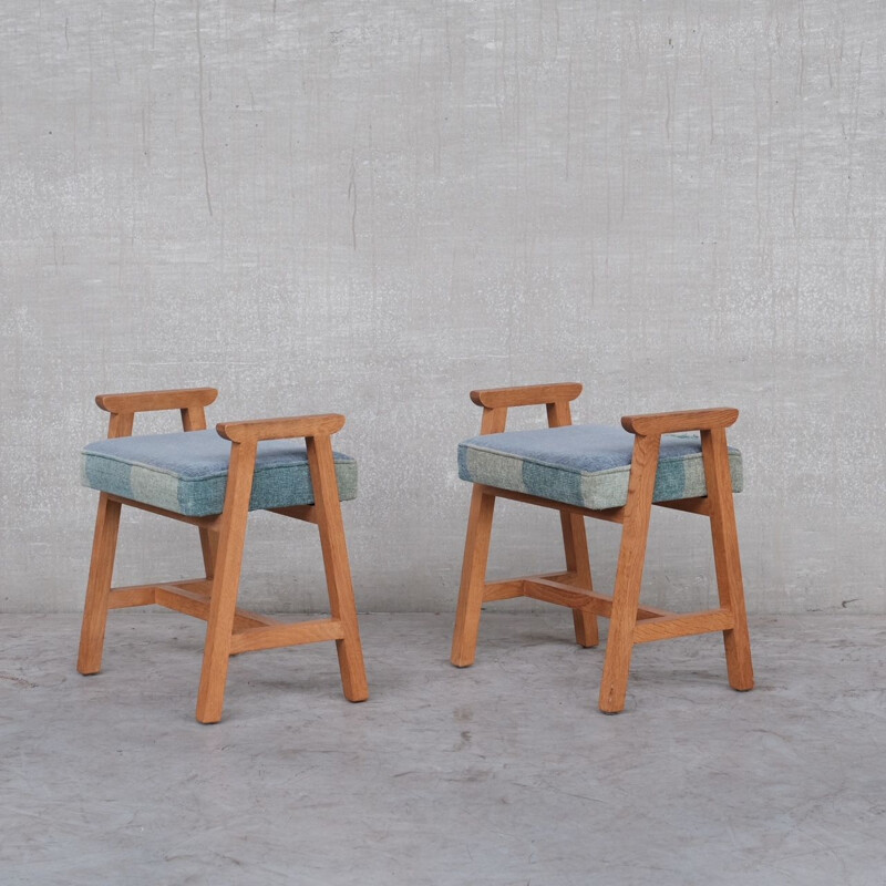 Pair of oakwood mid-century stools by Guillerme et Chambron, France 1960s