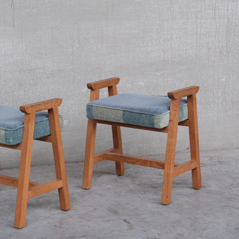 Pair of oakwood mid-century stools by Guillerme et Chambron, France 1960s
