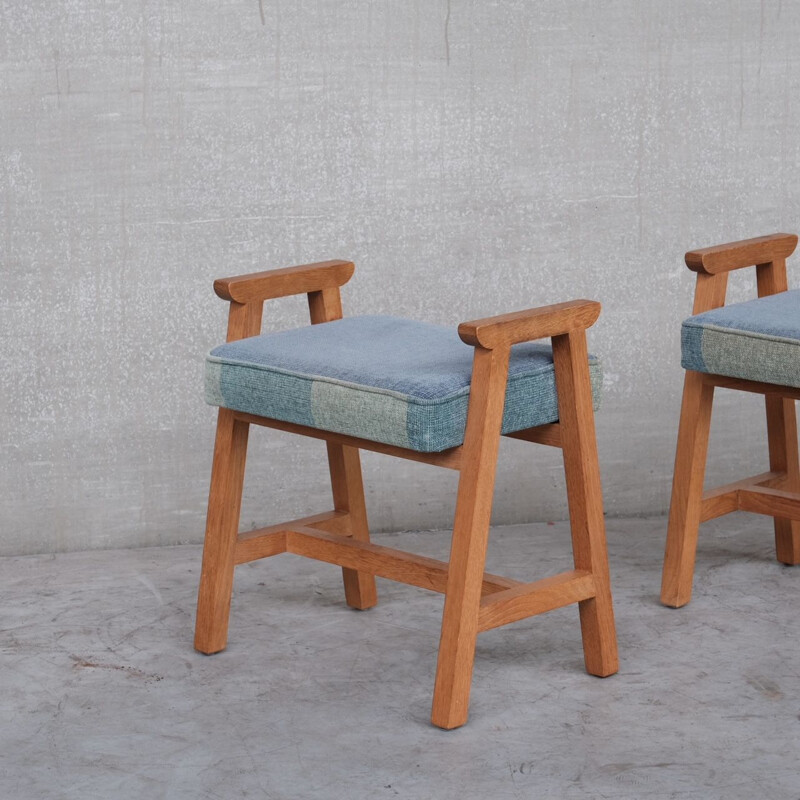 Pair of oakwood mid-century stools by Guillerme et Chambron, France 1960s