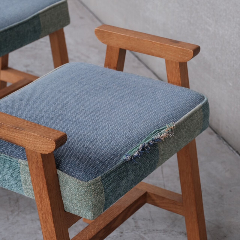 Pair of oakwood mid-century stools by Guillerme et Chambron, France 1960s