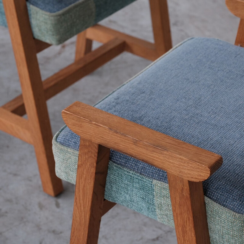 Pair of oakwood mid-century stools by Guillerme et Chambron, France 1960s