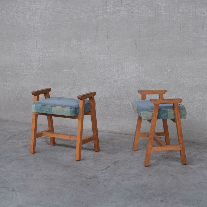 Pair of oakwood mid-century stools by Guillerme et Chambron, France 1960s