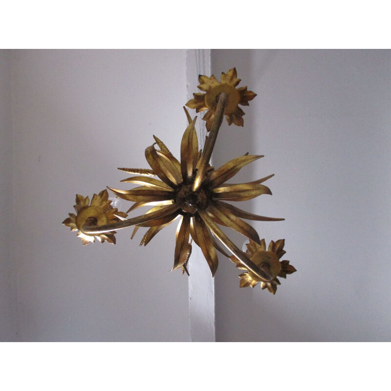 Vintage "Kłosy" gold-colored chandelier, 1960s