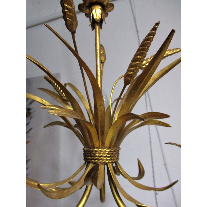 Vintage "Kłosy" gold-colored chandelier, 1960s