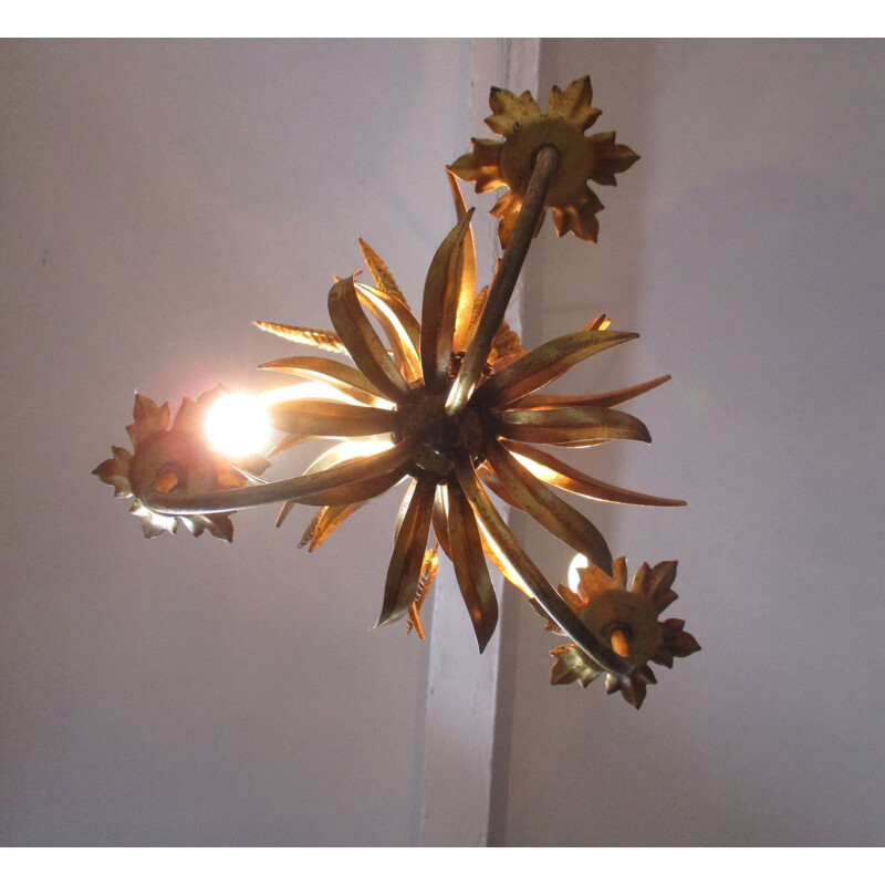 Vintage "Kłosy" gold-colored chandelier, 1960s