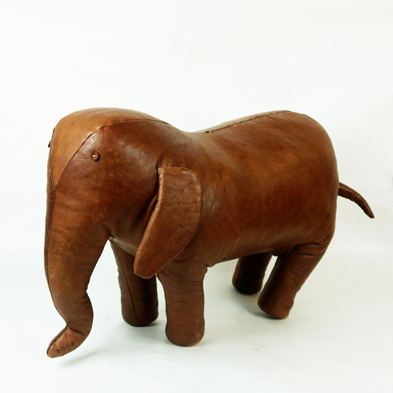 Vintage brown leather Elefant stool by Dimitri Omersa for Abercrombie & Fitch