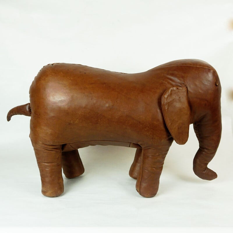 Vintage brown leather Elefant stool by Dimitri Omersa for Abercrombie & Fitch