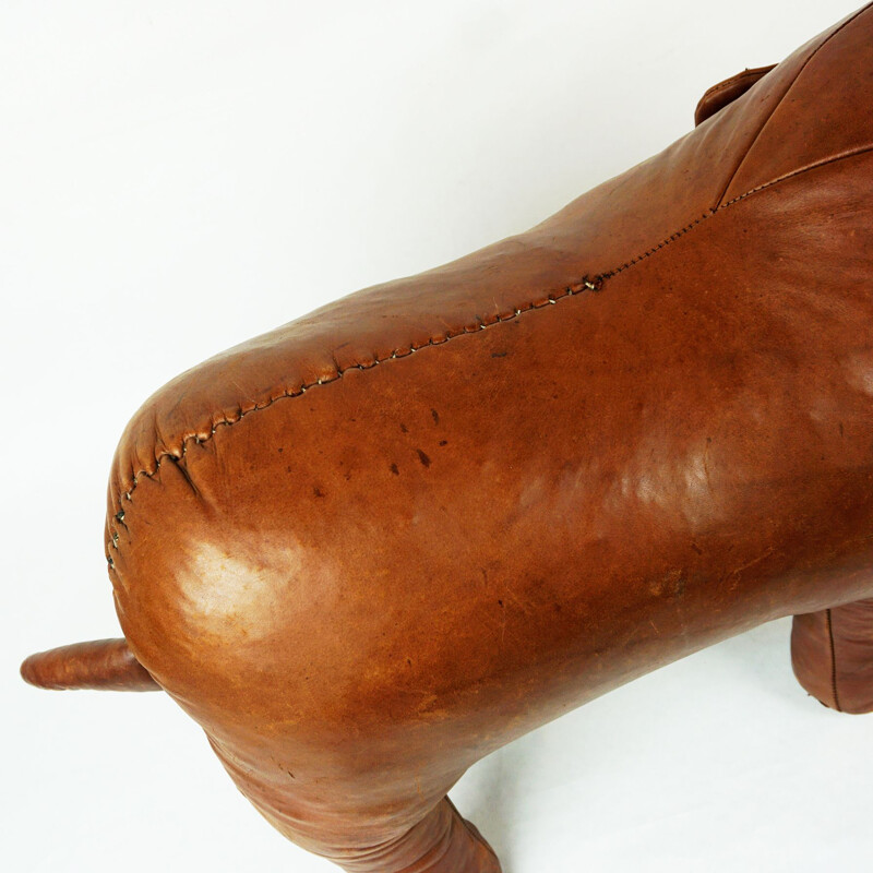 Vintage brown leather Elefant stool by Dimitri Omersa for Abercrombie & Fitch