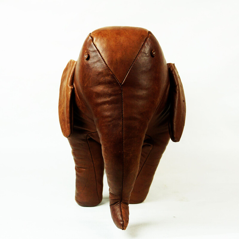 Vintage brown leather Elefant stool by Dimitri Omersa for Abercrombie & Fitch