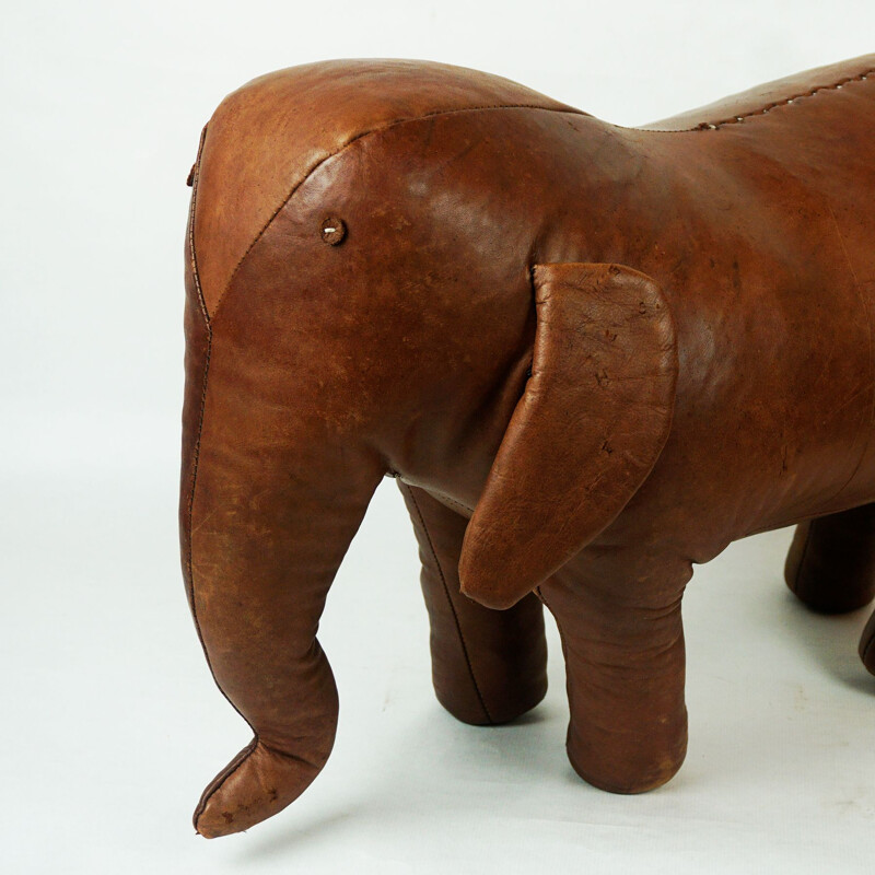Vintage brown leather Elefant stool by Dimitri Omersa for Abercrombie & Fitch