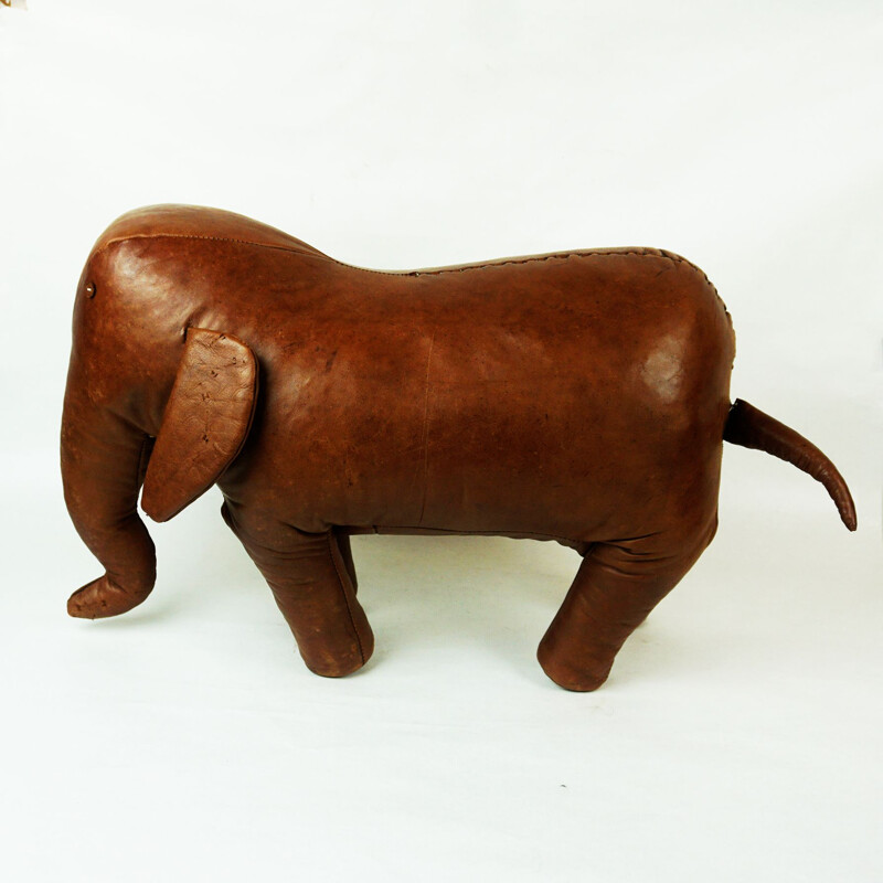 Vintage brown leather Elefant stool by Dimitri Omersa for Abercrombie & Fitch