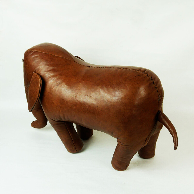 Vintage brown leather Elefant stool by Dimitri Omersa for Abercrombie & Fitch