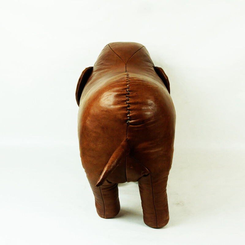 Vintage brown leather Elefant stool by Dimitri Omersa for Abercrombie & Fitch