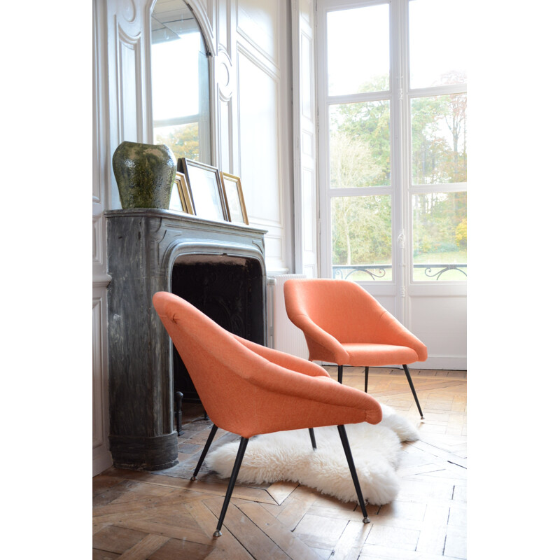 Fauteuil cocktail soviétique en métal et tissu orange - 1970