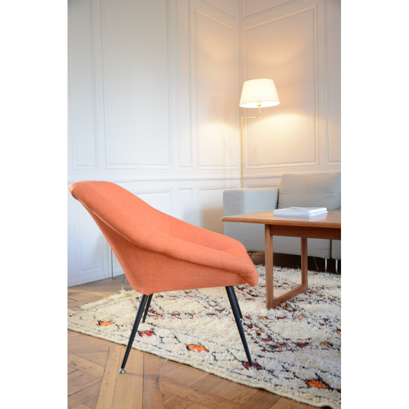 Orange cocktail chair in metal and fabric - 1970s