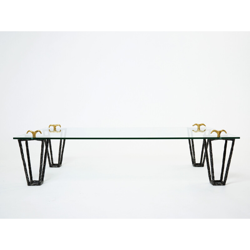 Vintage gilded hammered wrought iron coffee table by Garouste & Bonetti, 1995