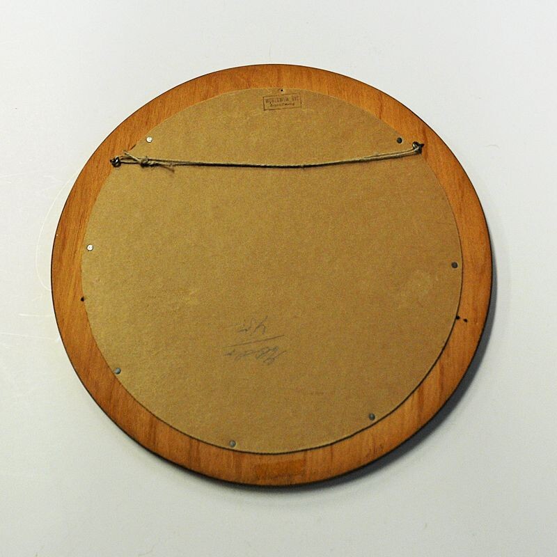 Round vintage teak wall mirror by Åke Wijkström, Sweden 1960s