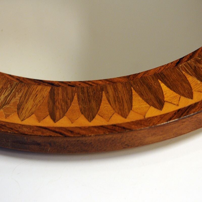 Round vintage teak wall mirror by Åke Wijkström, Sweden 1960s