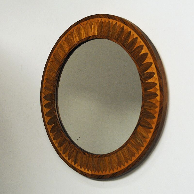 Round vintage teak wall mirror by Åke Wijkström, Sweden 1960s