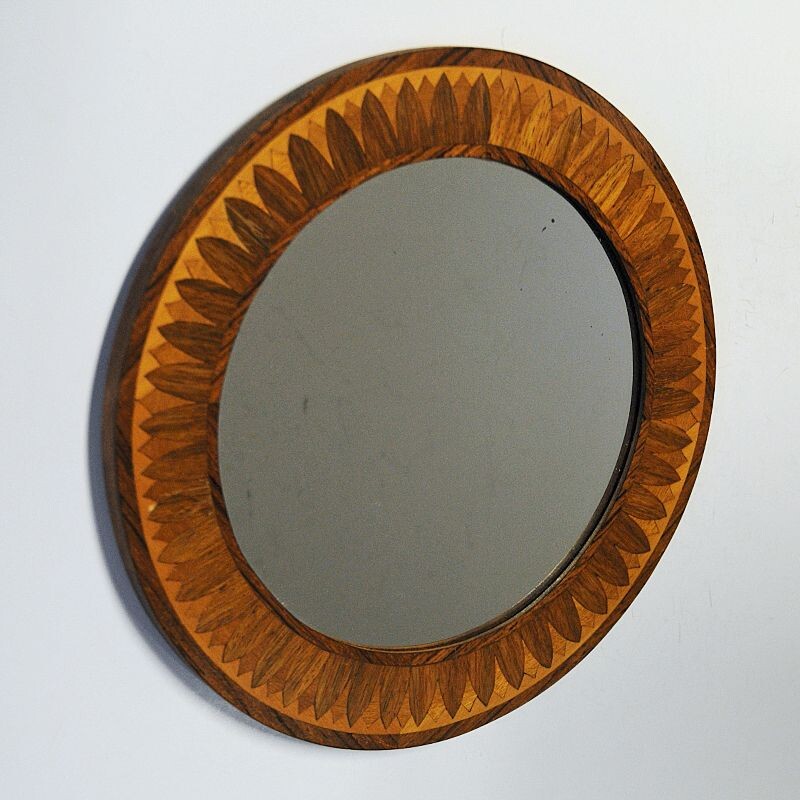 Round vintage teak wall mirror by Åke Wijkström, Sweden 1960s