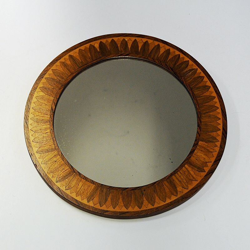 Round vintage teak wall mirror by Åke Wijkström, Sweden 1960s