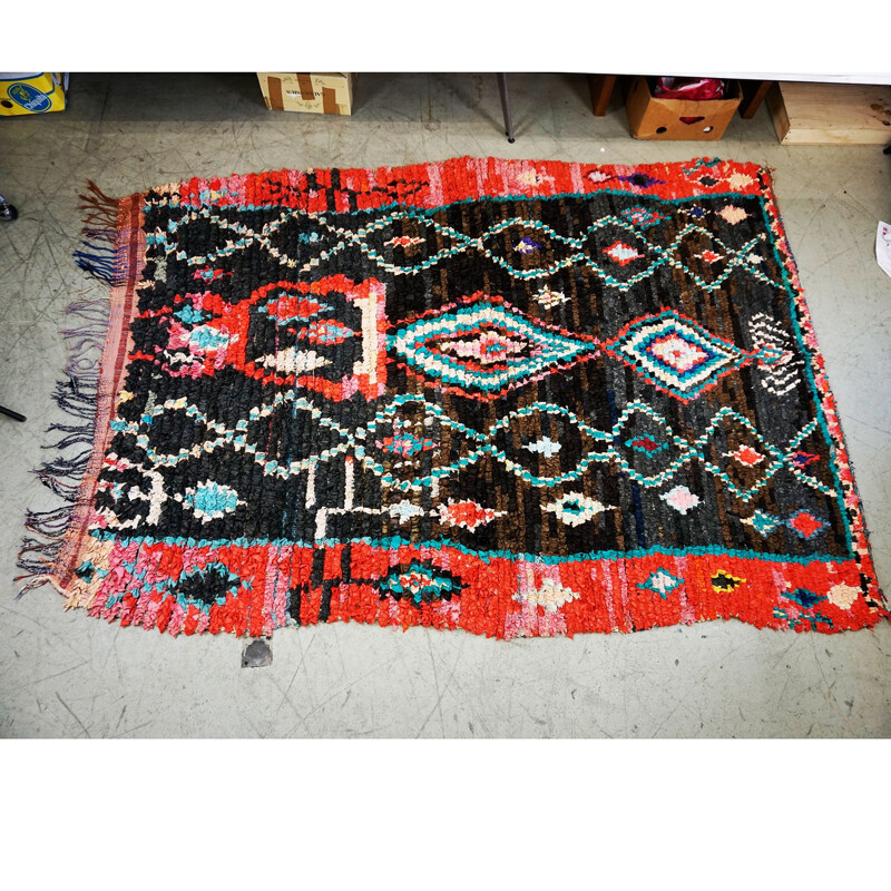 Vintage multicoloured hand knotted Moroccan berber Boucherouite rug