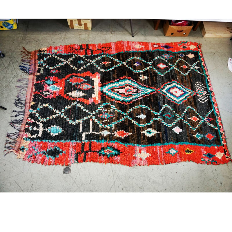 Vintage multicoloured hand knotted Moroccan berber Boucherouite rug