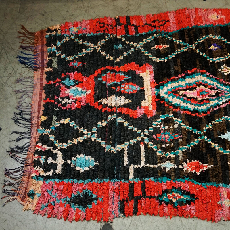 Vintage multicoloured hand knotted Moroccan berber Boucherouite rug