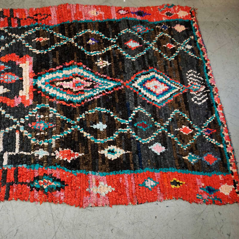 Vintage multicoloured hand knotted Moroccan berber Boucherouite rug