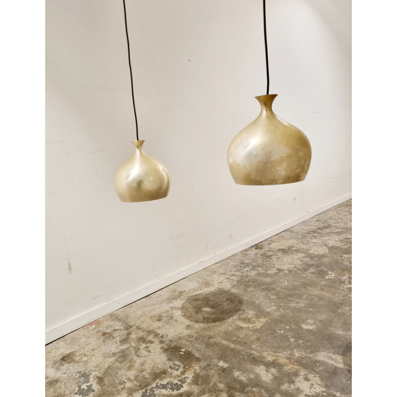 Pair of vintage brass Onion pendant lamps by Helge Zimdal for Falkenbergs Belysning, 1960s