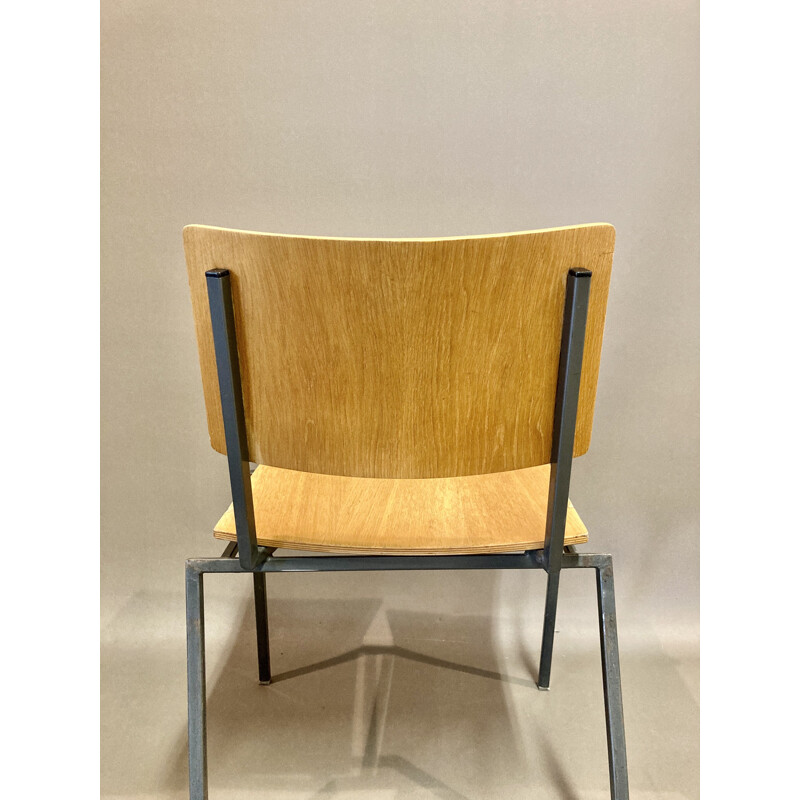 Set of 4 industrial oakwood chairs, 1960