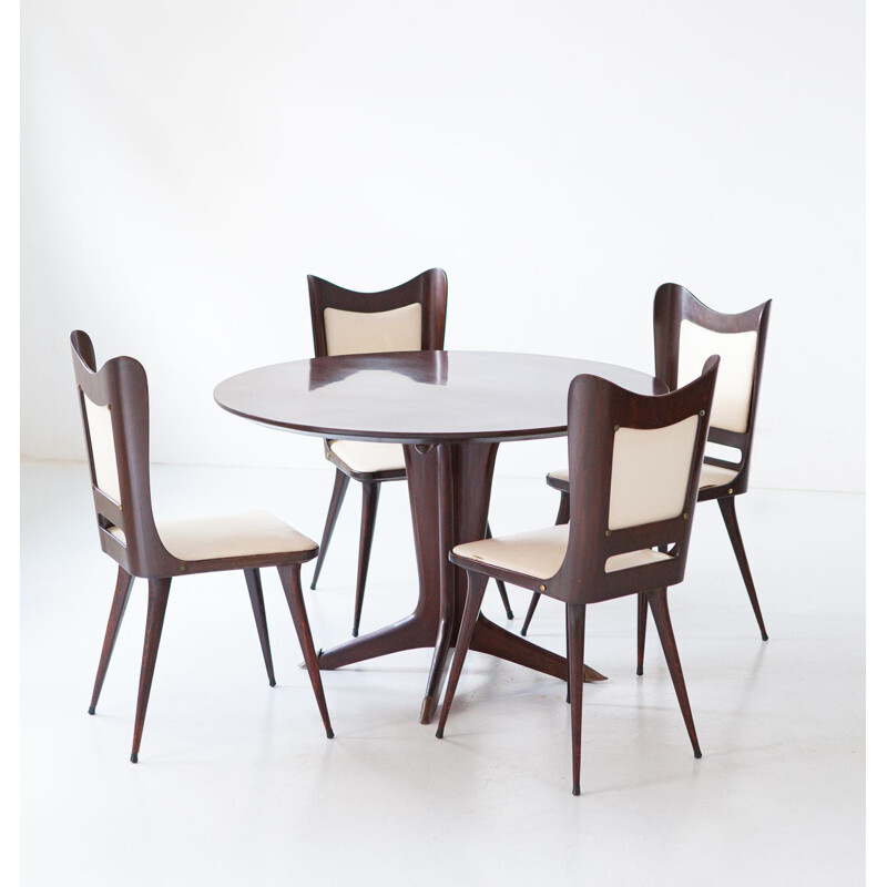 Italian vintage round wooden dining set by Vittorio Dassi, 1950s