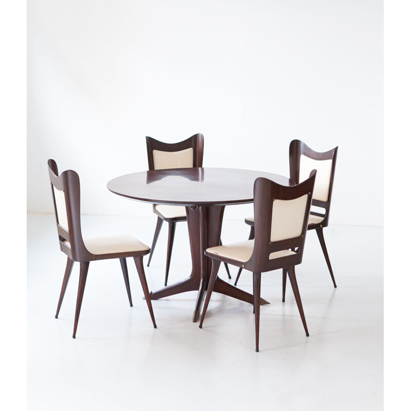 Italian vintage round wooden dining set by Vittorio Dassi, 1950s