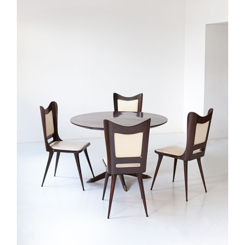 Italian vintage round wooden dining set by Vittorio Dassi, 1950s