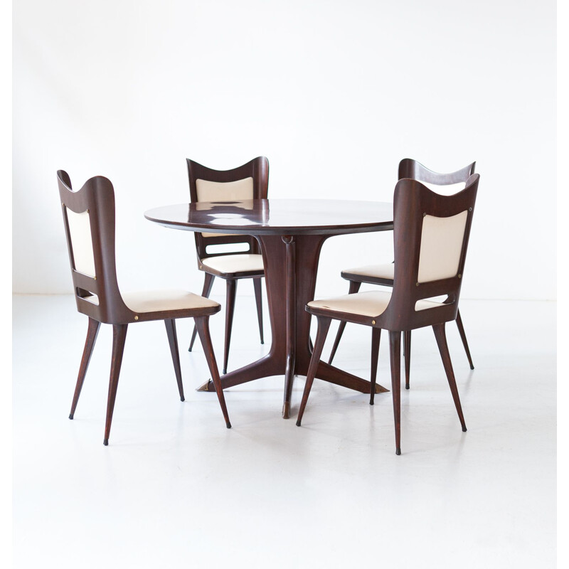 Italian vintage round wooden dining set by Vittorio Dassi, 1950s