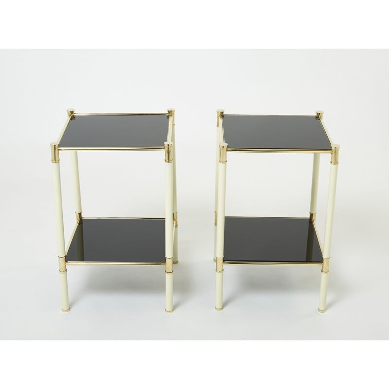 Pair of vintage brass and glass bedside tables by Tommaso Barbi, 1970