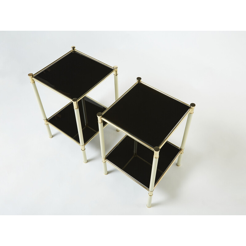 Pair of vintage brass and glass bedside tables by Tommaso Barbi, 1970