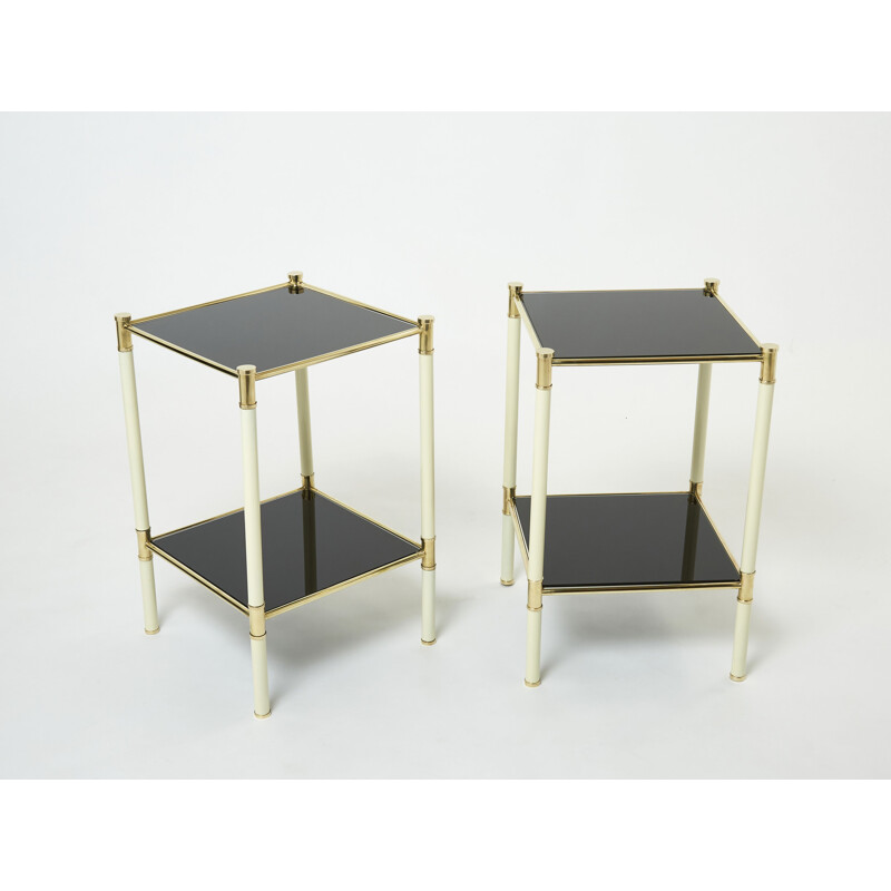 Pair of vintage brass and glass bedside tables by Tommaso Barbi, 1970