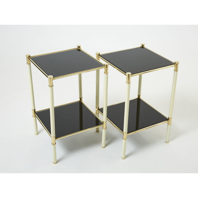 Pair of vintage brass and glass bedside tables by Tommaso Barbi, 1970