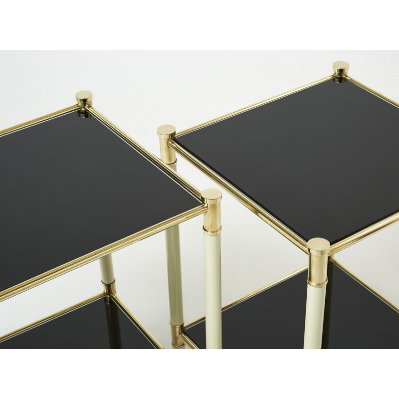 Pair of vintage brass and glass bedside tables by Tommaso Barbi, 1970