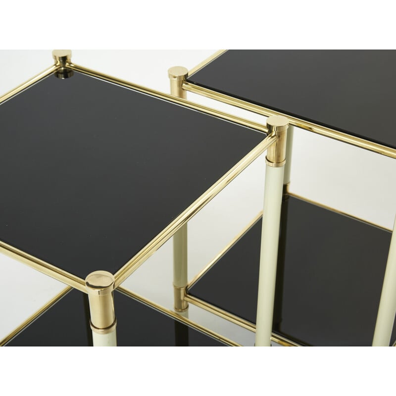 Pair of vintage brass and glass bedside tables by Tommaso Barbi, 1970